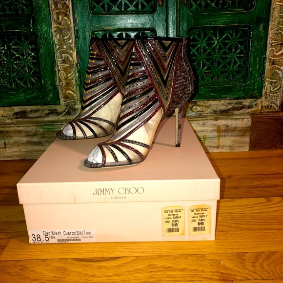 Authentic Jimmy Choo size 8.5 Mesh Quartz snake/leather opened toe heels. - Picture 1 of 4